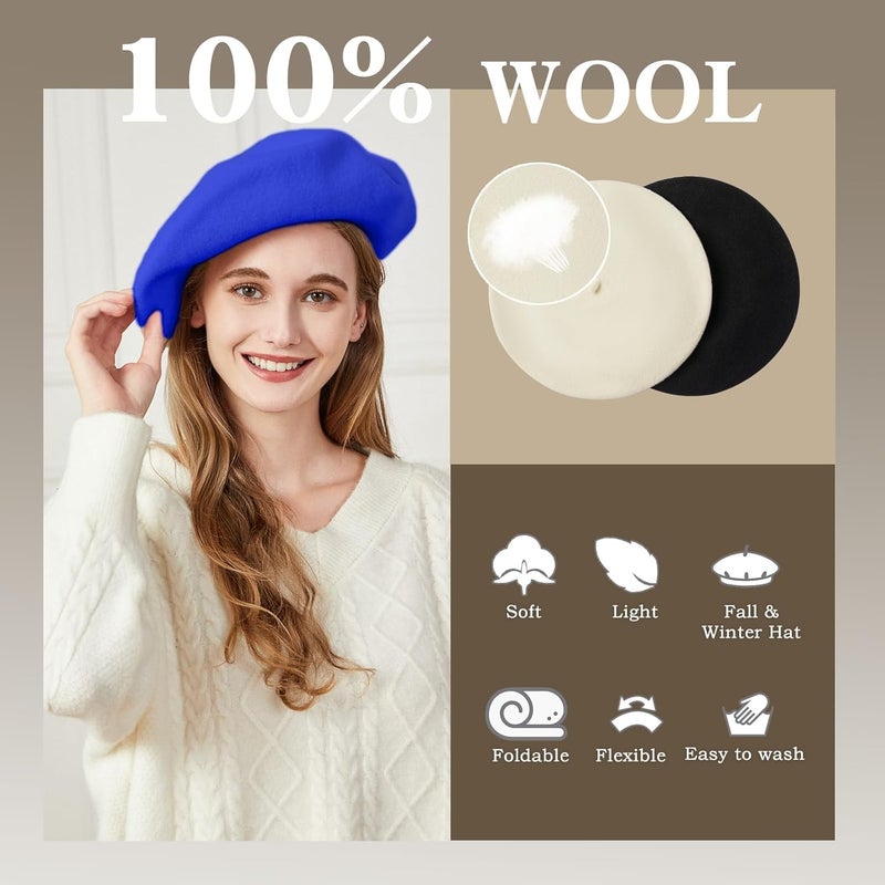 recapitula XXL 100% Wool French White Beret Hats for Women Man Painter hat Classic Painter's Hat Girl Solid Color Classic - Image 2